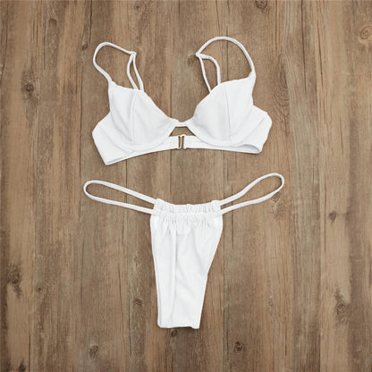 Bikini anudado de color sólido sexy para mujer