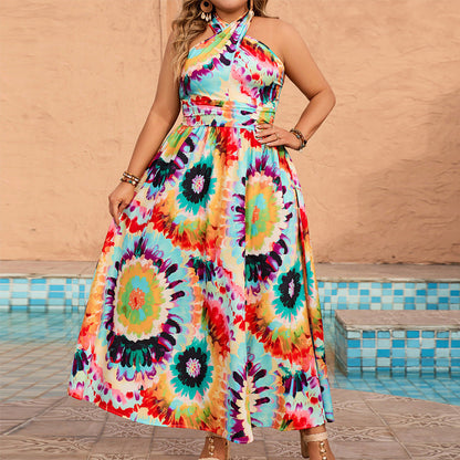 Summer Women Fashion Bohemian Beach Vacation Halter Neck Dress