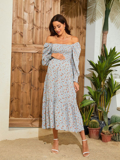 Vestido de gasa con volantes y estampado floral para embarazadas