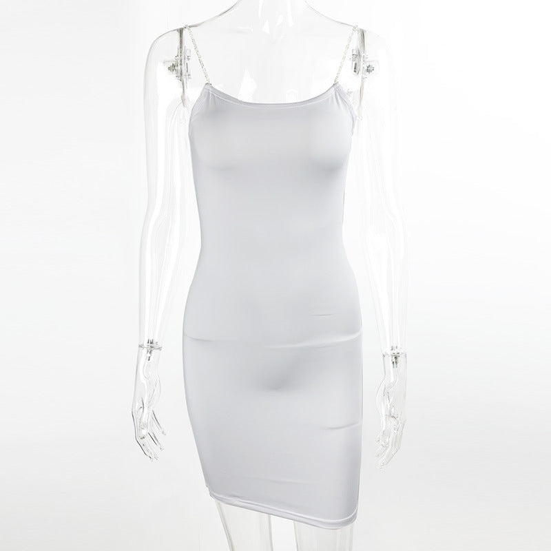 Women Fashion Sexy Solid Color Spaghetti Strap Dress