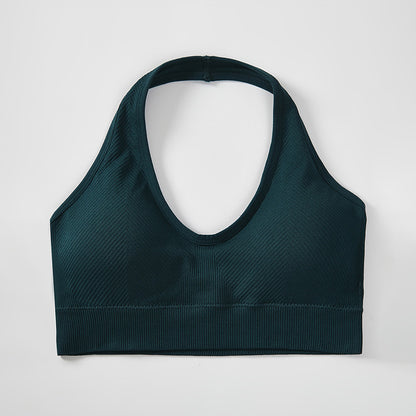 Soutien-gorge de sport sexy à col licou pour femme, couleur unie