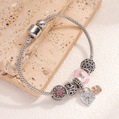 Pulsera con colgante de estrella de cinco puntas y oso de amor para mujer