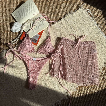 Women Sexy Bikini And Mesh Cover-Ups Set