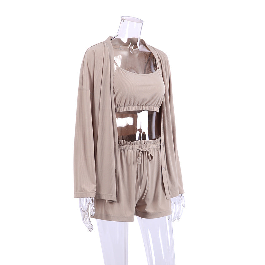 Women Fashion Sexy Ice Silk Comfortable Pajamas Set
