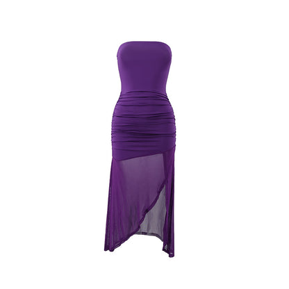 Vestido ajustado con espalda descubierta y malla irregular para mujer