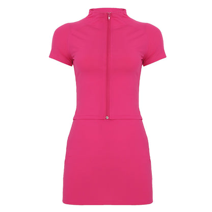 Women’s Fashion Solid Color Short-Sleeve Zipper T-Shirt Set