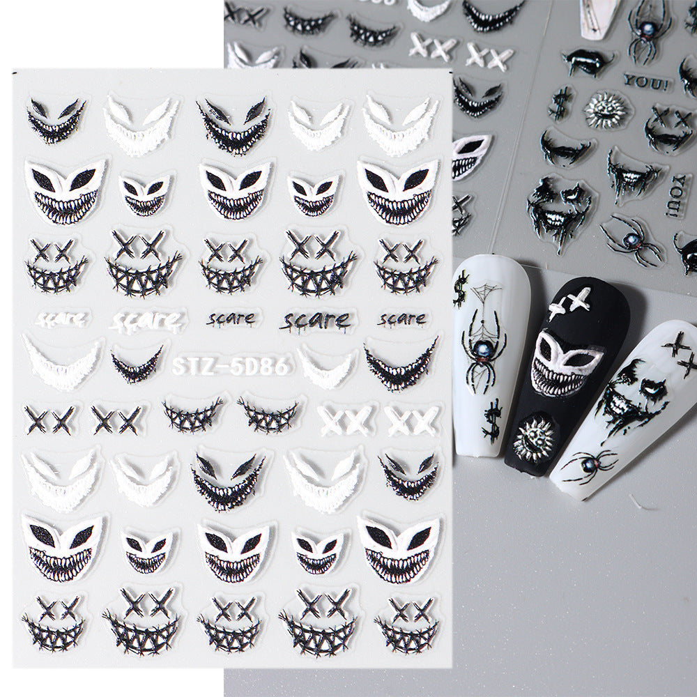 Pegatina para uñas con diseño de araña y máscara de labios de Halloween