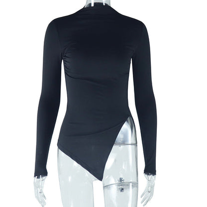Women Fashion Solid Color Round Neck Long Sleeve Blank T-Shirt