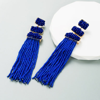 Pendientes largos de cuentas estilo bohemio para mujer
