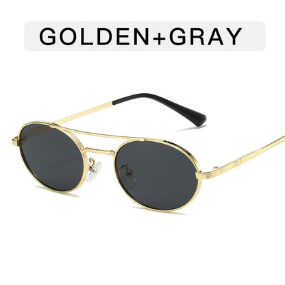 Fashion Personalized Small Frame Metal Double Beam Oval Sunglasses