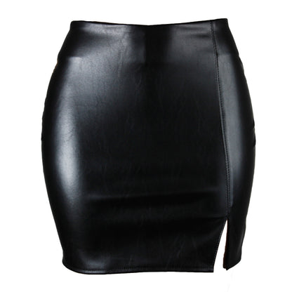 Women Sexy Solid Color High Waist PU Skirt