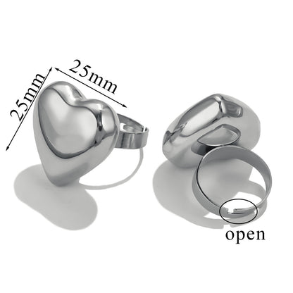 Bague ajustable en forme de cœur plaquée or 18 carats pour femme