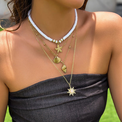 Collar multicapa sencillo con girasoles bohemios para mujer