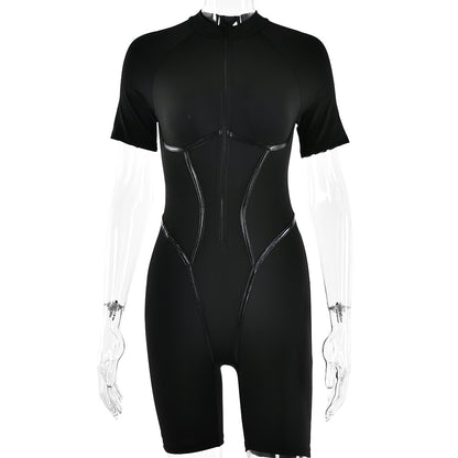 Women Casual Solid Color Line Short-Sleeve Sports Rompers