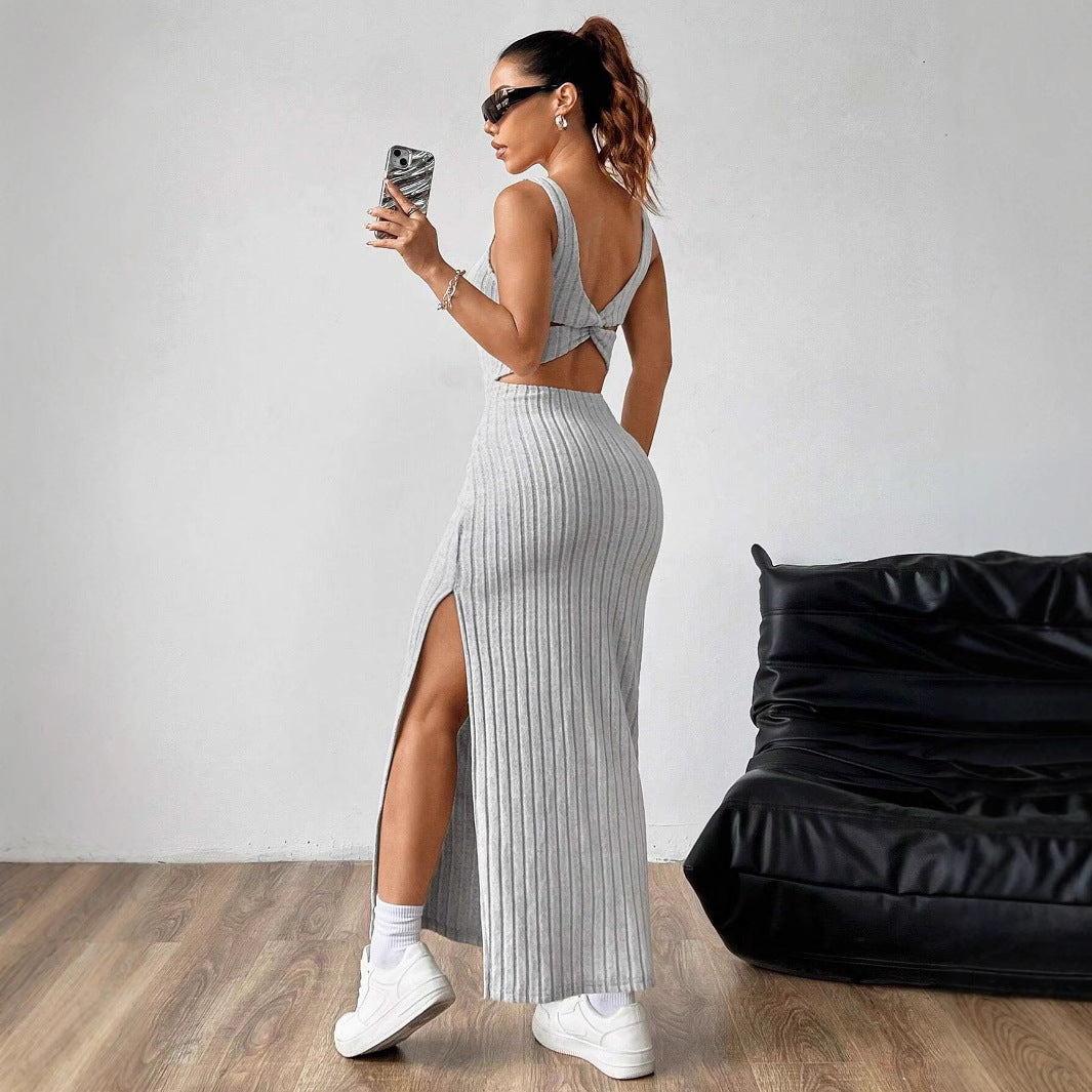 Vestido sexy de rayas de color liso a la moda para mujer