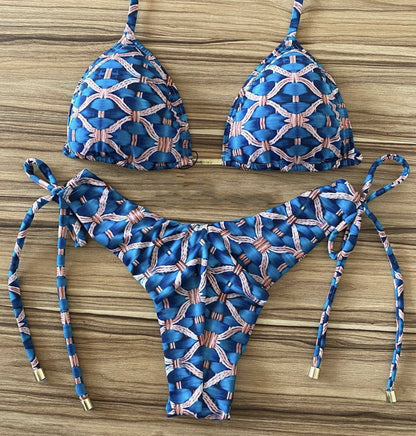 Bikini sexy con cuello halter y estampado multicolor para mujer