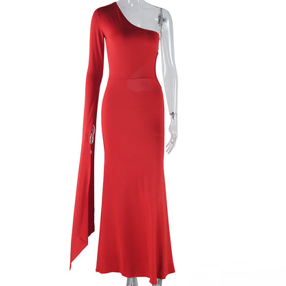 Vestido maxi ajustado sexy de color sólido con hombros descubiertos para mujer