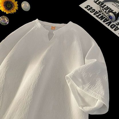Men Summer Loose V-Neck Ice Silk T-Shirt