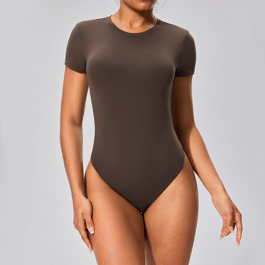 Basic Yoga Short Sleeve Round Neck Bodysuit