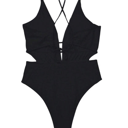 Summer Vacation Women One-Piece Deep V-Neck Swimsuit