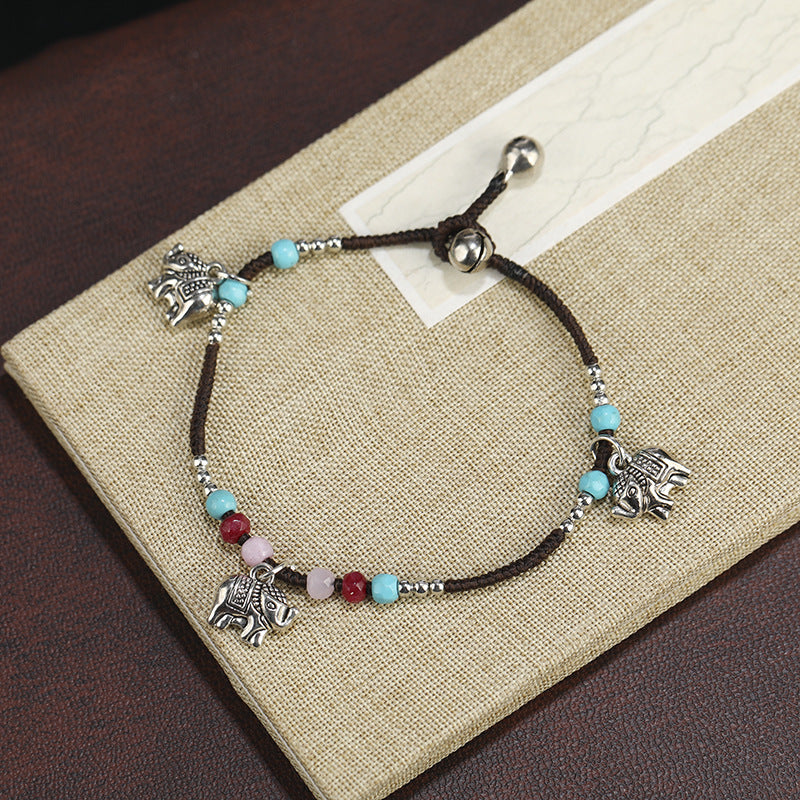 Bohemian Elephant Pendant Hand Woven Bracelet