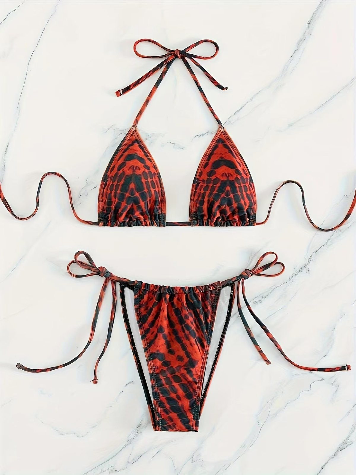 Women Sexy Retro Stripe Printed Halter-Neck Bikini Swimsuit