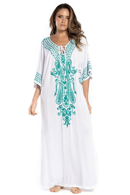 Vestido playero bohemio bordado para mujer, estilo vacaciones