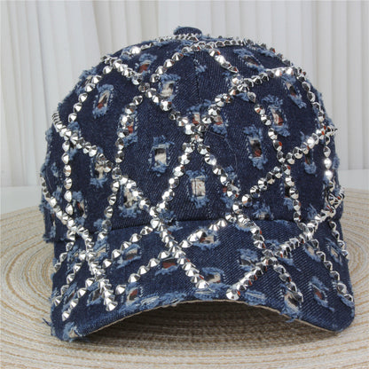 Fashion Casual Denim Rhinestone Sequins Baseball Cap