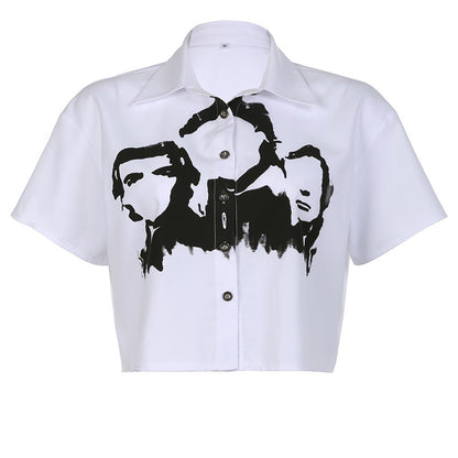 Women Fashion Sexy Contrast Color Print Blouse
