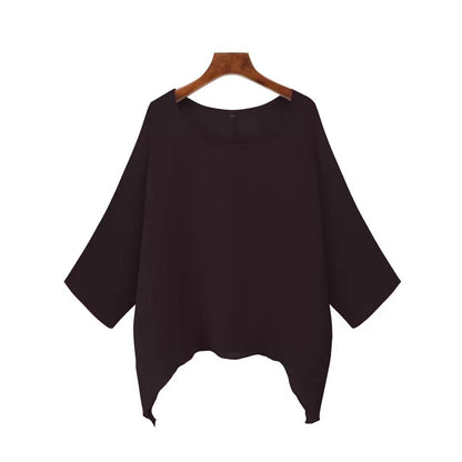 Blusa informal de manga larga irregular de color liso y talla grande para mujer