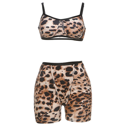 Women Fashion Sexy Leopard Printed Camisole Set