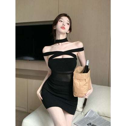 Women Fashion Sexy Solid Color Off Shoulder Dress