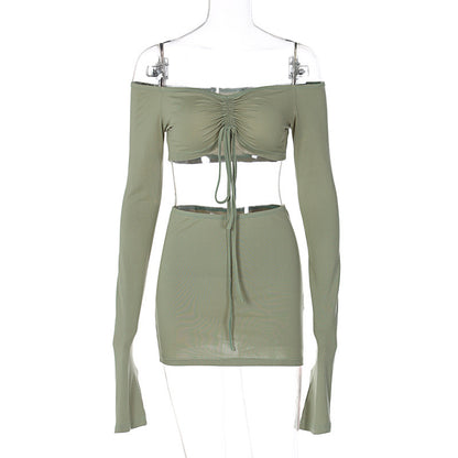 Women Fashion Off Shoulder Crop Top and Tight Skirt Set