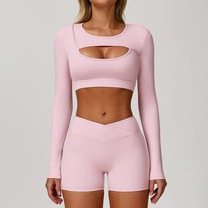 T-shirt de yoga décontracté à manches longues pour femme, couleur unie