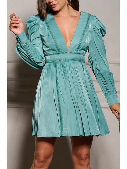 Vestido largo elegante con cuello en V estilo occidental para mujer