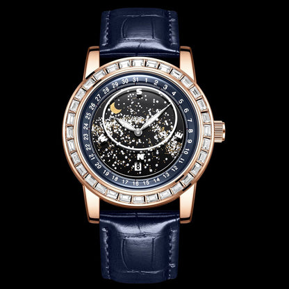 Men Casual Rotating Sky Star Rhinestone Waterproof Watch - Stylish and Durable