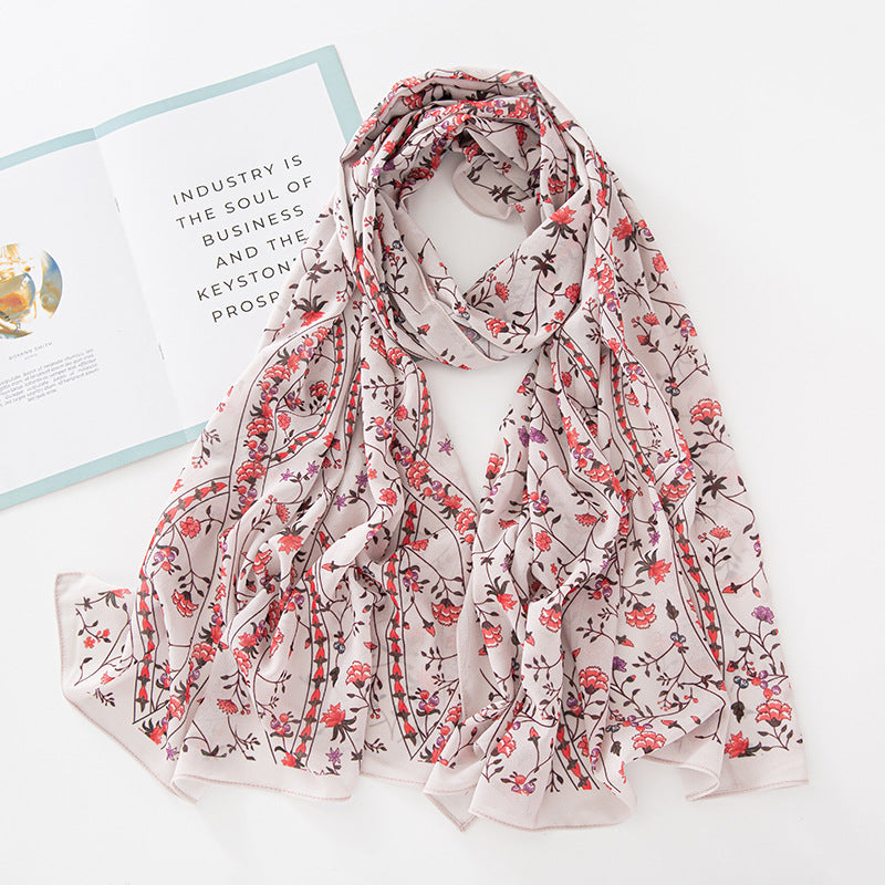 Bufanda larga de gasa con estampado floral de verano y primavera para mujer
