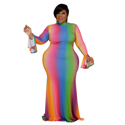 Vestido informal de manga larga con degradado para mujer, talla grande