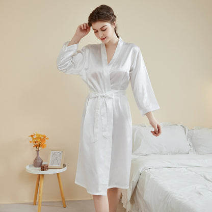 Women Fashion Satin Long Sleeve Lace-Up Pajamas Casual Loose Style