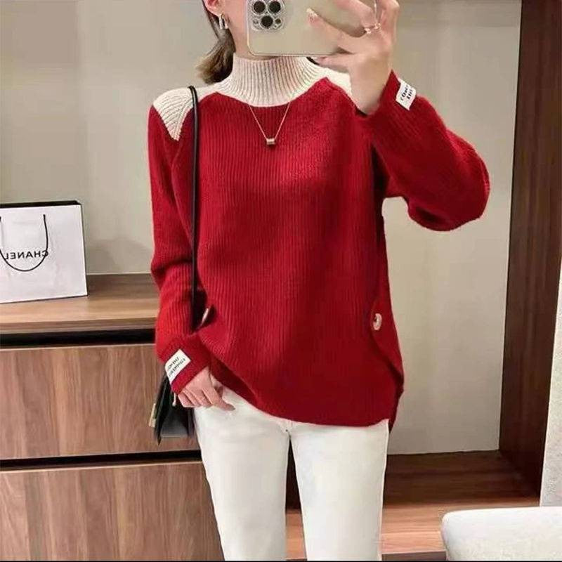 Autumn And Winter Women'S Casual Contrast Color Sweater