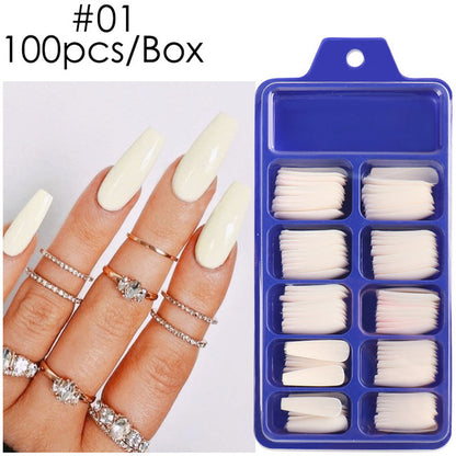 Uñas postizas con diseño de caja azul y pegatinas completas para usar en ballet largo