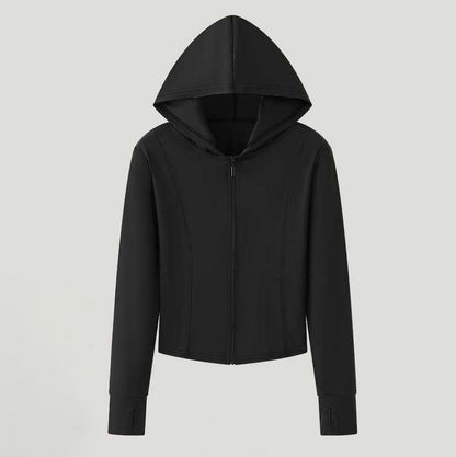 Chaqueta con capucha y cremallera de poliéster de color sólido informal para mujer
