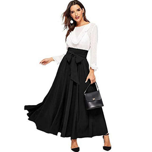 Falda elegante de cintura alta con cordones y color liso para mujer