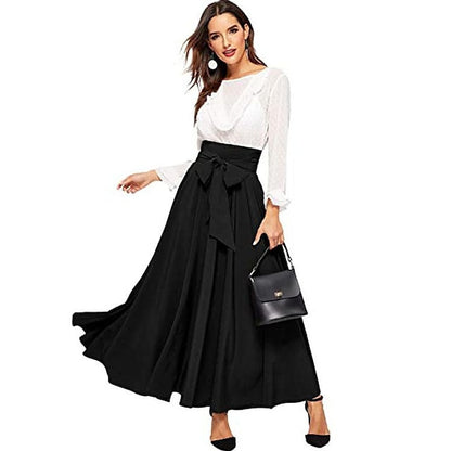 Falda elegante de cintura alta con cordones y color liso para mujer