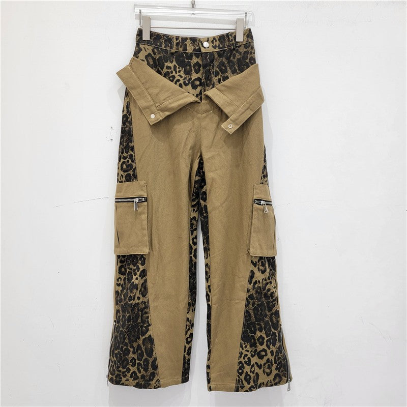 Women Fashion Retro High Waist Camouflage Stitched Jeans
