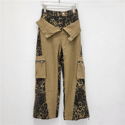Women Fashion Retro High Waist Camouflage Stitched Jeans