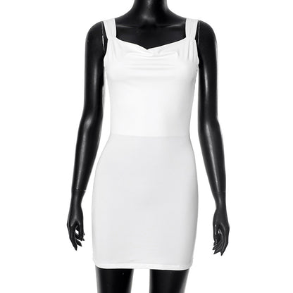 Women Fashion Sexy Solid Color Backless Dress