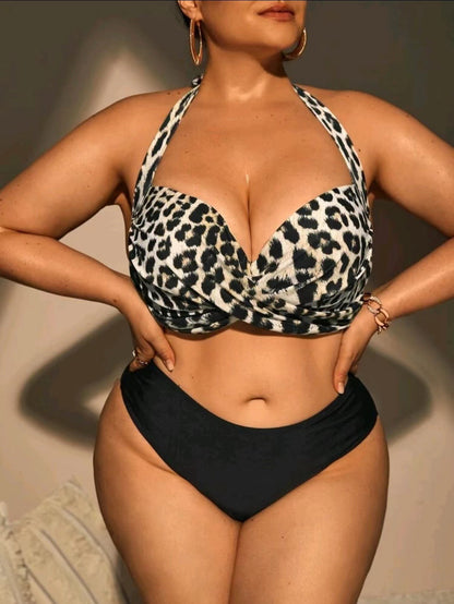 Plus Size Women Sexy Leopard Print Swimwear