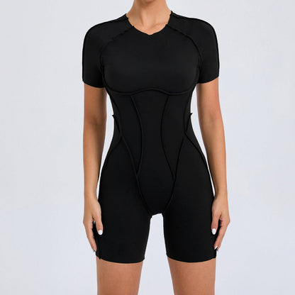 Women Fashion Solid Color Short-Sleeve Yoga Rompers
