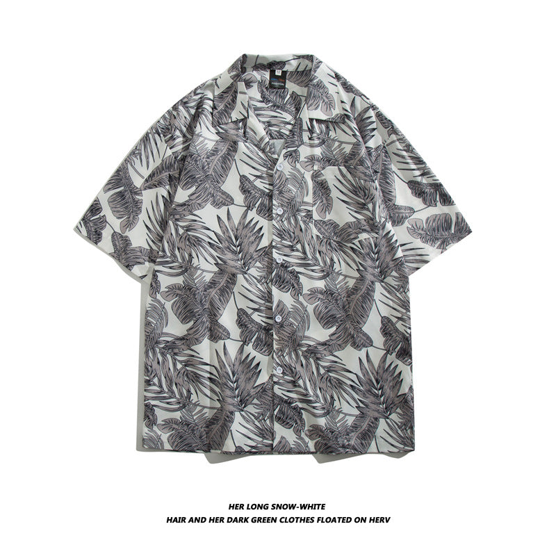 Men Casual Vintage Vacation Hawaii Tiny Flower Print Short Sleeve Lapel Shirt